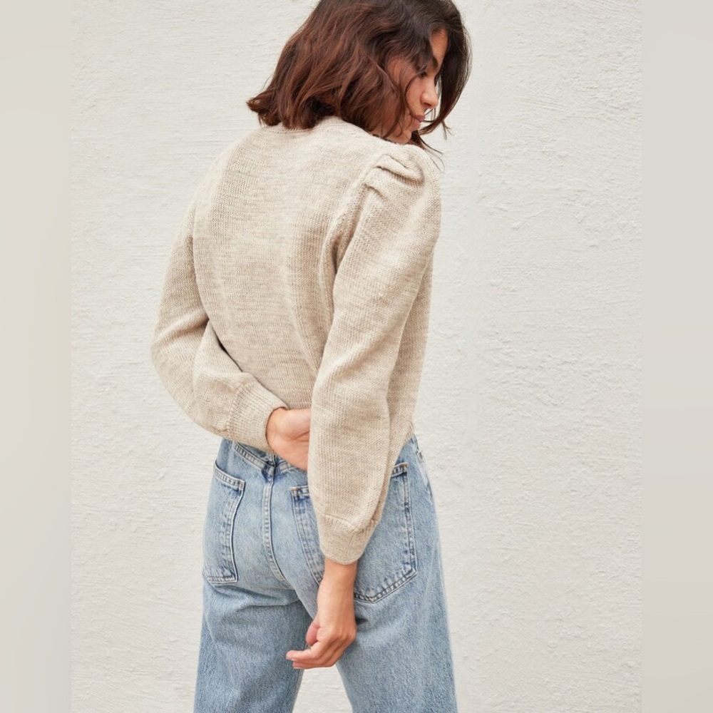 Loeffler Randall Cream Puff-Sleeve Crewneck Sweater - Picture 3 of 14